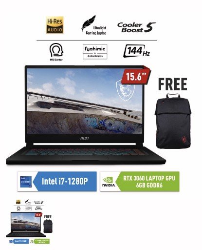 MSI STEALTH 15M B12UE-017ID I7-1280P 16GB 1TB RTX3060 6GB W10